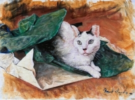 Painting of a white cat