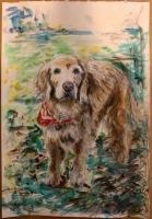Painting of a golden retriever dog