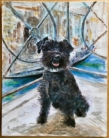 Painting of a black dog