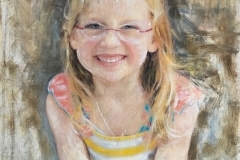 Painting of a young girl wearing glasses