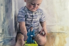 Painting of a boy playing with a toy