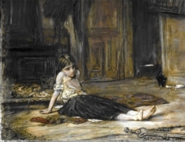 Painting of a child sitting on a floor